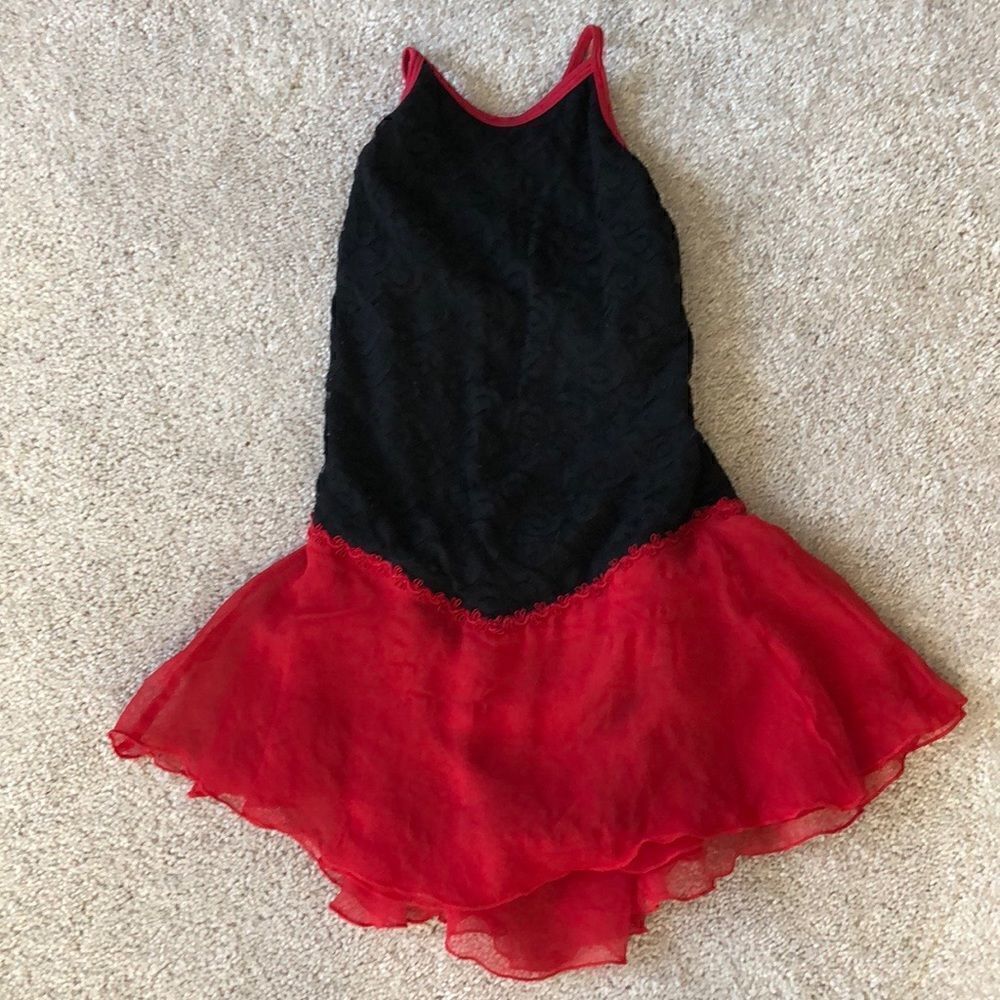 Women’s XS Black & Red Spanish practice ice skating dress kid’s 12/14